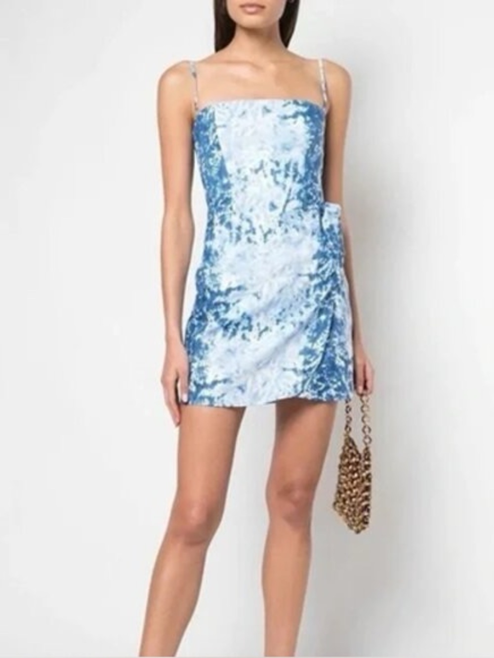 Reformation Marseilles Linen Tie-Dye Wrap Mini Dress in Blue/White 4